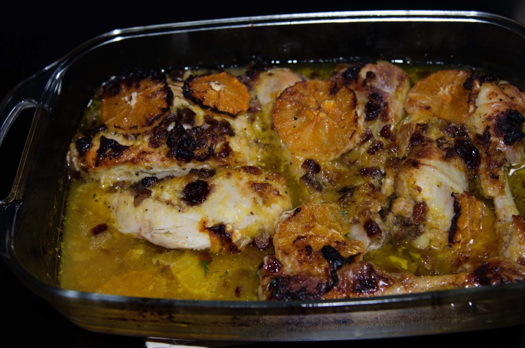 Roast chicken with oranges and cranberries