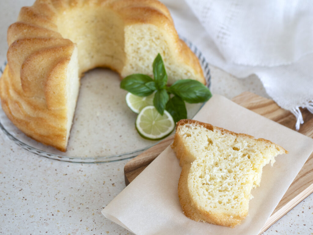 Rum baba with lime and basil.