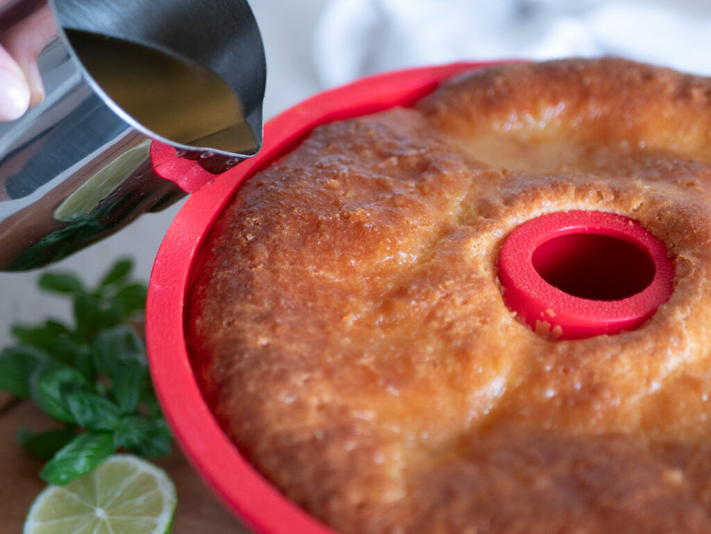 syruping the rum baba